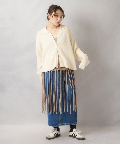 Lull（ルル）の「【Lull / ルル】Wジップニットジャケット（ニット/セーター・レディース・チャコール/アイボリー/カーキ・ONESIZE）」の6枚目の写真