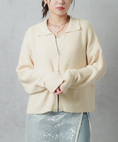 Lull（ルル）の「【Lull / ルル】Wジップニットジャケット（ニット/セーター・レディース・チャコール/アイボリー/カーキ・ONESIZE）」の5枚目の写真