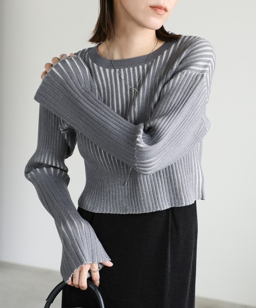 グレー ニットショート丈セーター　フミカウチダ ドロップド・ショルダーショート丈セーター sdp8088 グレー – [公式