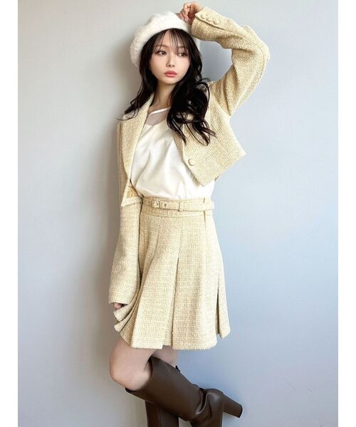 RESEXXY(リゼクシー)の「ツイードクロップドジャケット【セットアップ着用可能】(テーラードジャケット・レディース・イエロー/ブラック/ブルー・FREE)」の5枚目の写真