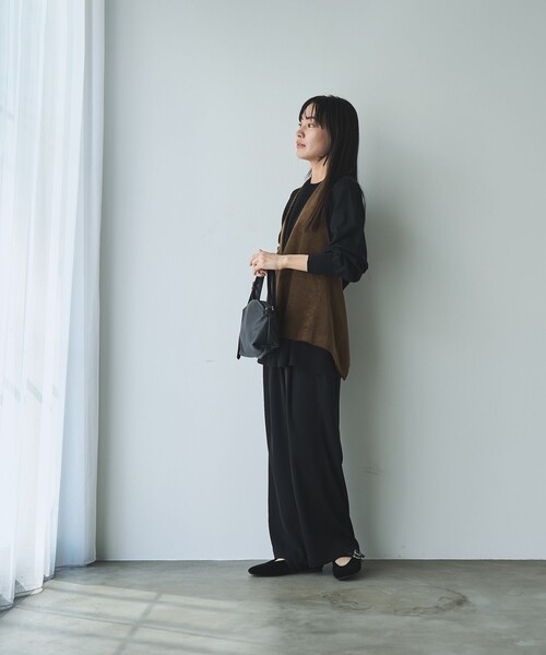 RONEL（ロネル）の「イージーワイドパンツ（スラックス・レディース・ブラック/モカ・L/M/S）」の6枚目の写真