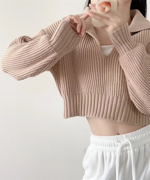 THISIS(ディスイズ)の「クロップド丈 ニットトップス レディース(ニット/セーター・レディース・ブルー/グレー/ブラック/アイボリー/ベージュ・FREE)」の12枚目の写真