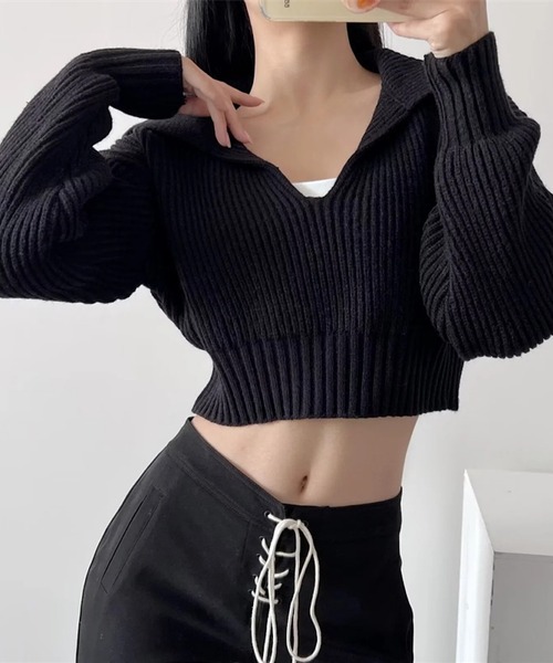 THISIS(ディスイズ)の「クロップド丈 ニットトップス レディース(ニット/セーター・レディース・ブルー/グレー/ブラック/アイボリー/ベージュ・FREE)」の15枚目の写真