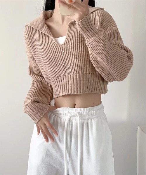 THISIS(ディスイズ)の「クロップド丈 ニットトップス レディース(ニット/セーター・レディース・ブルー/グレー/ブラック/アイボリー/ベージュ・FREE)」の18枚目の写真