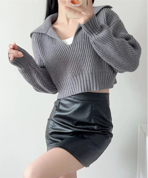 THISIS(ディスイズ)の「クロップド丈 ニットトップス レディース(ニット/セーター・レディース・ブルー/グレー/ブラック/アイボリー/ベージュ・FREE)」の19枚目の写真