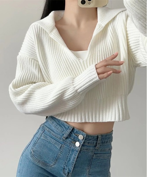 THISIS(ディスイズ)の「クロップド丈 ニットトップス レディース(ニット/セーター・レディース・ブルー/グレー/ブラック/アイボリー/ベージュ・FREE)」の17枚目の写真