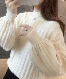 袖ボリュームリブニット