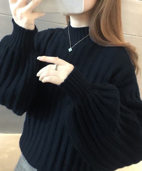 REMUR(レミュール)の「袖ボリュームリブニット(ニット/セーター・レディース・ブラック/ブルーグリーン/オフホワイト/グレイッシュブルー/ピンク・M)」の2枚目の写真