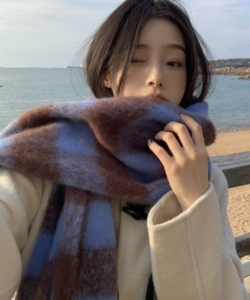 セール】ウール風レトロチェック柄マフラー（マフラー）｜Sibra