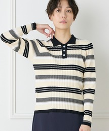 INED CLARO | マルチボーダーポロニット(ニット/セーター)