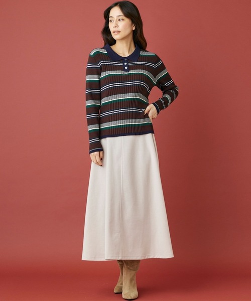 INED CLARO（イネドクラロ）の「マルチボーダーポロニット（ニット/セーター・レディース・ブラウン/アイボリー・フリー）」の6枚目の写真