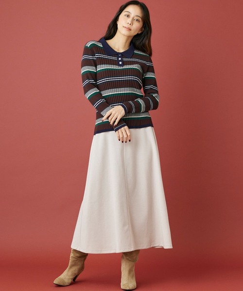 INED CLARO（イネドクラロ）の「マルチボーダーポロニット（ニット/セーター・レディース・ブラウン/アイボリー・フリー）」の11枚目の写真