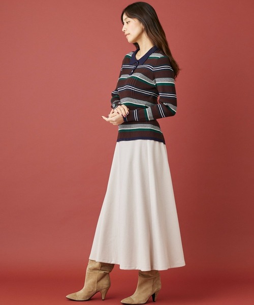 INED CLARO（イネドクラロ）の「マルチボーダーポロニット（ニット/セーター・レディース・ブラウン/アイボリー・フリー）」の9枚目の写真