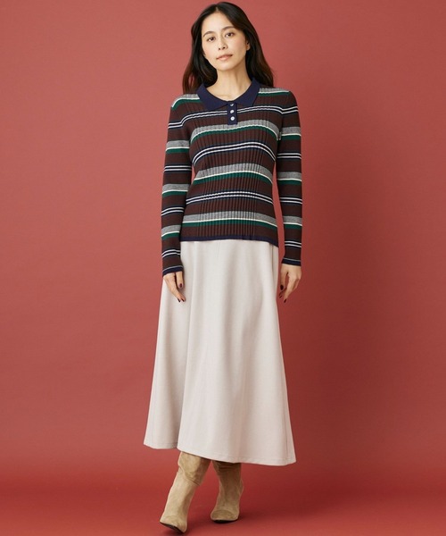 INED CLARO（イネドクラロ）の「マルチボーダーポロニット（ニット/セーター・レディース・ブラウン/アイボリー・フリー）」の8枚目の写真