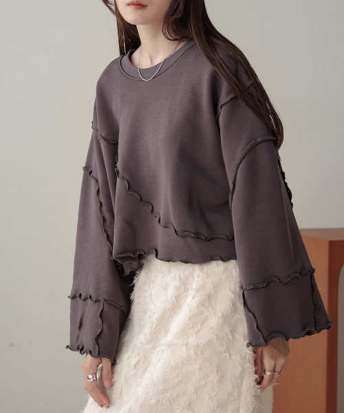 Bab(バブ)の「前後2WAYメロースウェットトップス(スウェット・レディース・アイボリー/チャコールグレー/ナチュラル・FREE)」の3枚目の写真