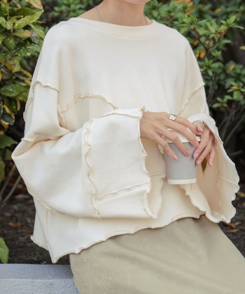 Bab(バブ)の「前後2WAYメロースウェットトップス(スウェット・レディース・アイボリー/チャコールグレー/ナチュラル・FREE)」の2枚目の写真