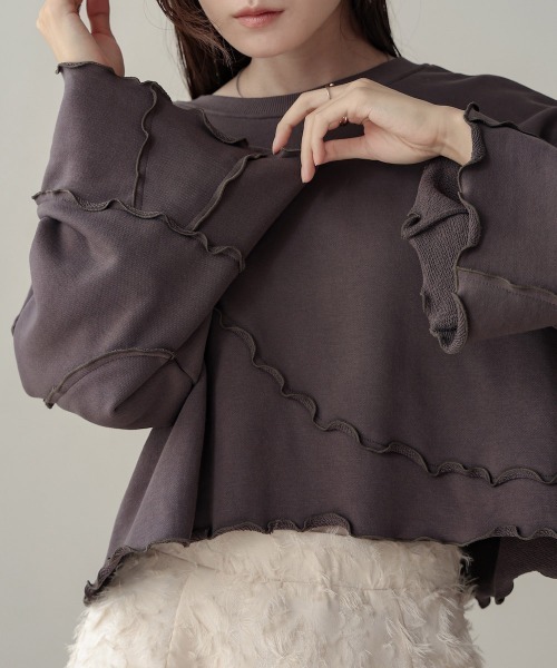 Bab(バブ)の「前後2WAYメロースウェットトップス(スウェット・レディース・アイボリー/チャコールグレー/ナチュラル・FREE)」の4枚目の写真