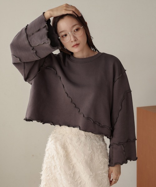 Bab(バブ)の「前後2WAYメロースウェットトップス(スウェット・レディース・アイボリー/チャコールグレー/ナチュラル・FREE)」の7枚目の写真