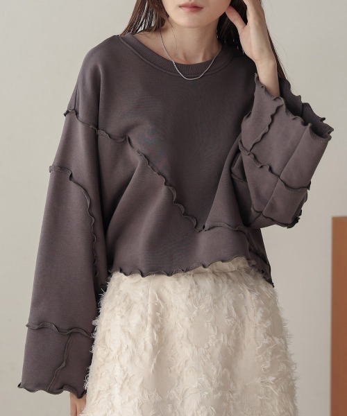 Bab(バブ)の「前後2WAYメロースウェットトップス(スウェット・レディース・アイボリー/チャコールグレー/ナチュラル・FREE)」の10枚目の写真