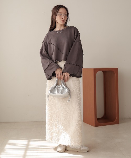 Bab(バブ)の「前後2WAYメロースウェットトップス(スウェット・レディース・アイボリー/チャコールグレー/ナチュラル・FREE)」の14枚目の写真