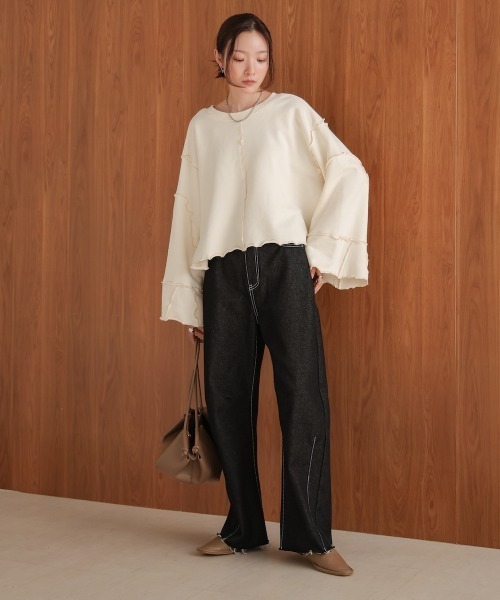 Bab(バブ)の「前後2WAYメロースウェットトップス(スウェット・レディース・アイボリー/チャコールグレー/ナチュラル・FREE)」の15枚目の写真