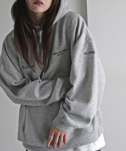 【美品】モラビト　パーカー　プルオーバー　デカロゴ　ウール　ロゴ刺繍　ブラウン 美品】モラビト パーカー プルオーバー デカロゴ ウール ロゴ