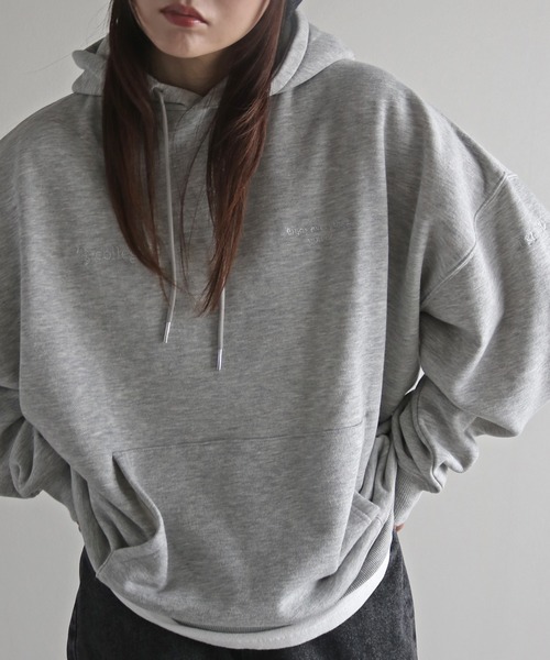 セール】テキスト刺繍ルーズシルエットプルオーバーパーカー（パーカー