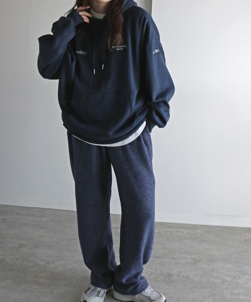 セール】テキスト刺繍ルーズシルエットプルオーバーパーカー（パーカー