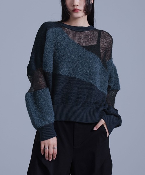 kOhAKU（コハク）の「『ランダム編地ニット』（ニット/セーター・レディース・ネイビー/グレー・FREE）」の17枚目の写真