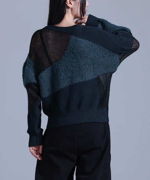 kOhAKU（コハク）の「『ランダム編地ニット』（ニット/セーター・レディース・ネイビー/グレー・FREE）」の16枚目の写真