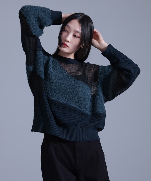 kOhAKU（コハク）の「『ランダム編地ニット』（ニット/セーター・レディース・ネイビー/グレー・FREE）」の12枚目の写真