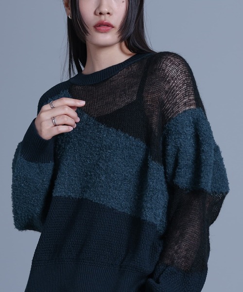 kOhAKU（コハク）の「『ランダム編地ニット』（ニット/セーター・レディース・ネイビー/グレー・FREE）」の15枚目の写真