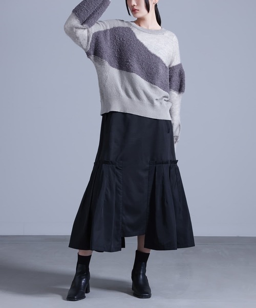 kOhAKU（コハク）の「『ランダム編地ニット』（ニット/セーター・レディース・ネイビー/グレー・FREE）」の8枚目の写真