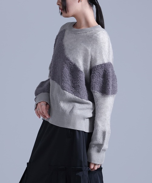 kOhAKU（コハク）の「『ランダム編地ニット』（ニット/セーター・レディース・ネイビー/グレー・FREE）」の11枚目の写真