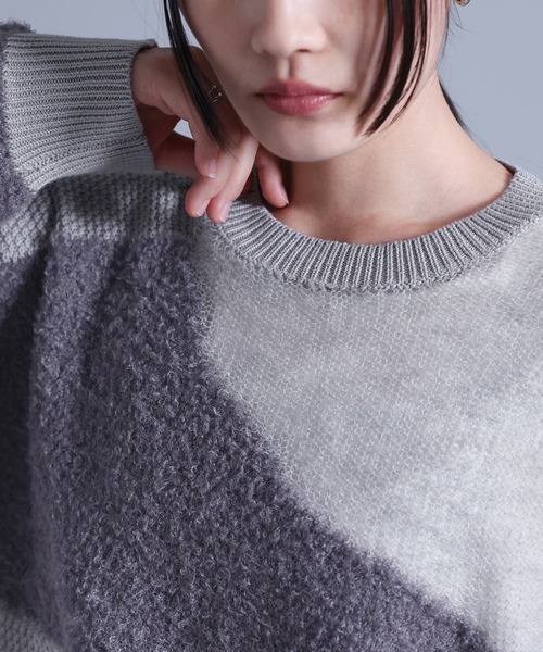 kOhAKU（コハク）の「『ランダム編地ニット』（ニット/セーター・レディース・ネイビー/グレー・FREE）」の6枚目の写真