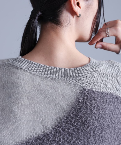 kOhAKU（コハク）の「『ランダム編地ニット』（ニット/セーター・レディース・ネイビー/グレー・FREE）」の5枚目の写真