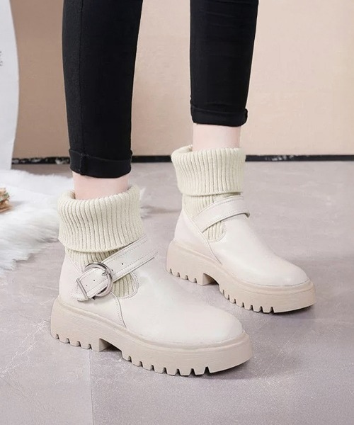 Miniministore(ミニミニストア)の「ニットブーツ レディース ソックスブーツ(ブーツ・レディース・アイボリー/ブラック・22.5cm/24.5cm/24.0cm/23.5cm/23.0cm/25.0cm)」の2枚目の写真
