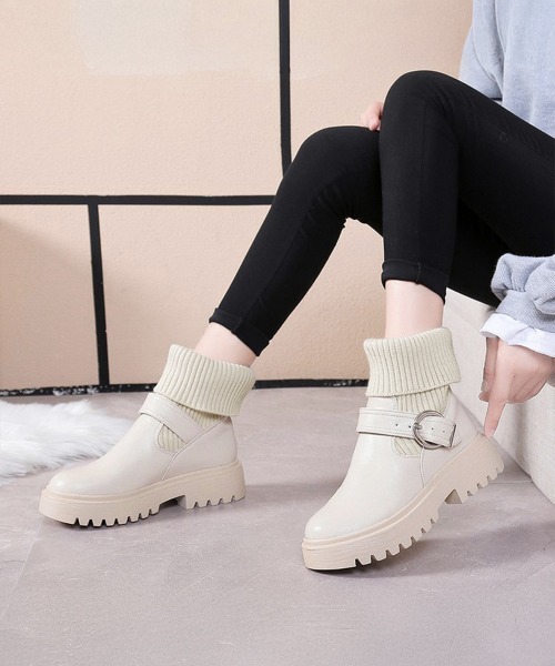 Miniministore(ミニミニストア)の「ニットブーツ レディース ソックスブーツ(ブーツ・レディース・アイボリー/ブラック・22.5cm/24.5cm/24.0cm/23.5cm/23.0cm/25.0cm)」の10枚目の写真