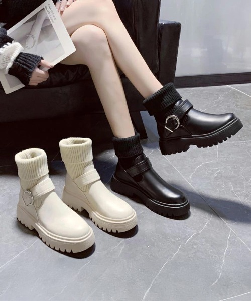 Miniministore(ミニミニストア)の「ニットブーツ レディース ソックスブーツ(ブーツ・レディース・アイボリー/ブラック・22.5cm/24.5cm/24.0cm/23.5cm/23.0cm/25.0cm)」の15枚目の写真