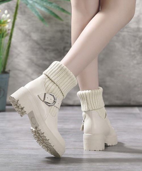 Miniministore(ミニミニストア)の「ニットブーツ レディース ソックスブーツ(ブーツ・レディース・アイボリー/ブラック・22.5cm/24.5cm/24.0cm/23.5cm/23.0cm/25.0cm)」の17枚目の写真