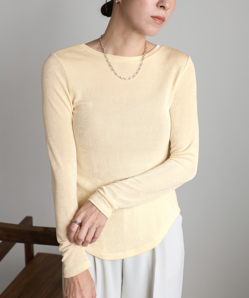 セール】2WAYスリットシャイニートップス（Tシャツ/カットソー