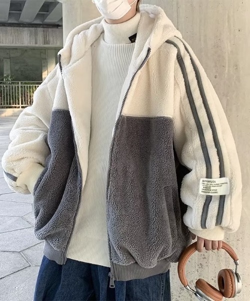 セール】バイカラーラインフリースアウター（ブルゾン）｜link