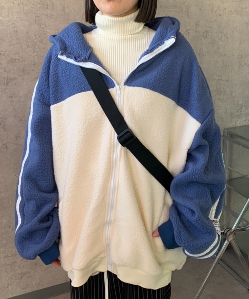 link lot（リンクロット）の「【男女兼用】カラーブロック2ラインピスネーム付きボアフリースパーカー（ブルゾン・メンズ・ブルー/グレー・M/L）」の21枚目の写真