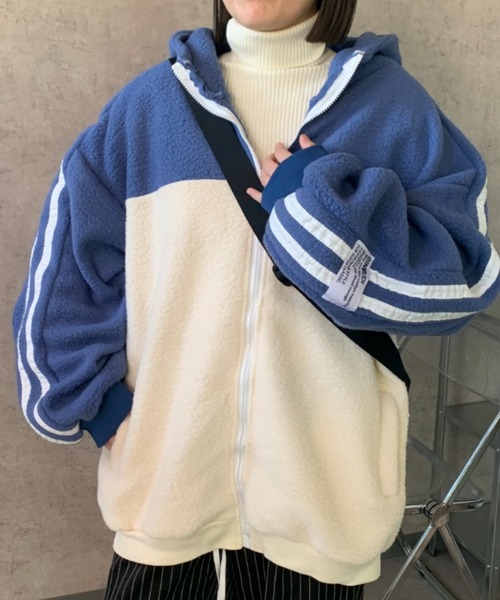 link lot（リンクロット）の「【男女兼用】カラーブロック2ラインピスネーム付きボアフリースパーカー（ブルゾン・メンズ・ブルー/グレー・M/L）」の22枚目の写真