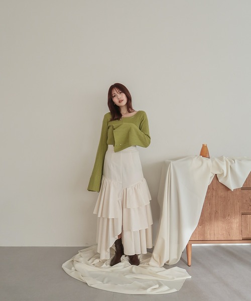 mideal(マイディール)の「flare sleeve rib knit / フレアスリーブリブニット(ニット/セーター・レディース・グリーン・FREE)」の4枚目の写真