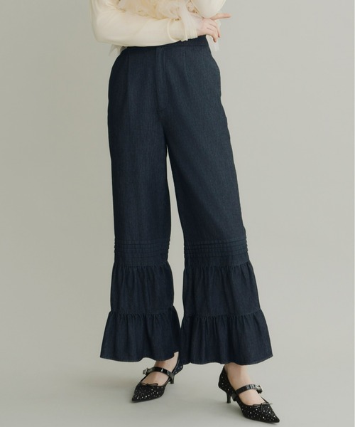 本日のみ新品☆Deuxi’eme Classe スリムフレアパンツ/NAVY36 裾スリットデニムフレアパンツ(503925138) | ノンヘッジ(non