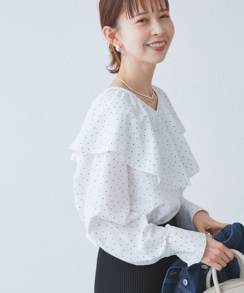 ROPE' PICNIC(ロペピクニック)の「フレアカラーブラウス/UVカット・接触冷感・吸水速乾(シャツ/ブラウス・レディース・ホワイト系その他/サックスブルー/ピンク/ホワイト・38)」の3枚目の写真