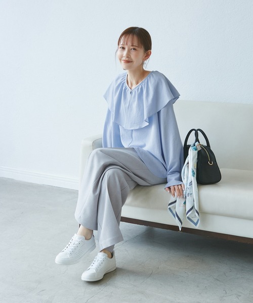 ROPE' PICNIC(ロペピクニック)の「フレアカラーブラウス/UVカット・接触冷感・吸水速乾(シャツ/ブラウス・レディース・ホワイト系その他/サックスブルー/ピンク/ホワイト・38)」の13枚目の写真