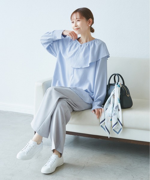 ROPE' PICNIC(ロペピクニック)の「フレアカラーブラウス/UVカット・接触冷感・吸水速乾(シャツ/ブラウス・レディース・ホワイト系その他/サックスブルー/ピンク/ホワイト・38)」の14枚目の写真