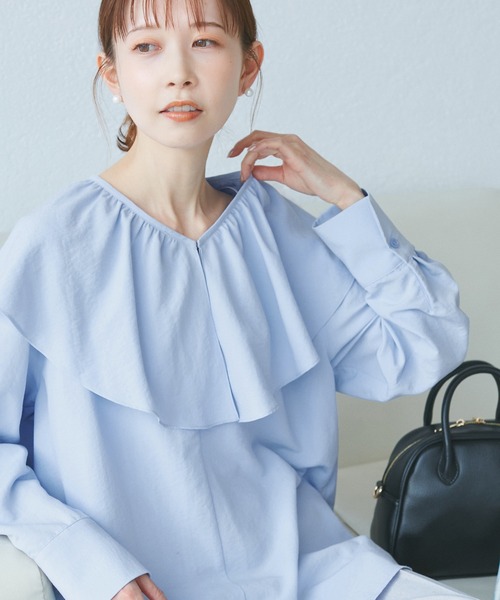 ROPE' PICNIC(ロペピクニック)の「フレアカラーブラウス/UVカット・接触冷感・吸水速乾(シャツ/ブラウス・レディース・ホワイト系その他/サックスブルー/ピンク/ホワイト・38)」の15枚目の写真